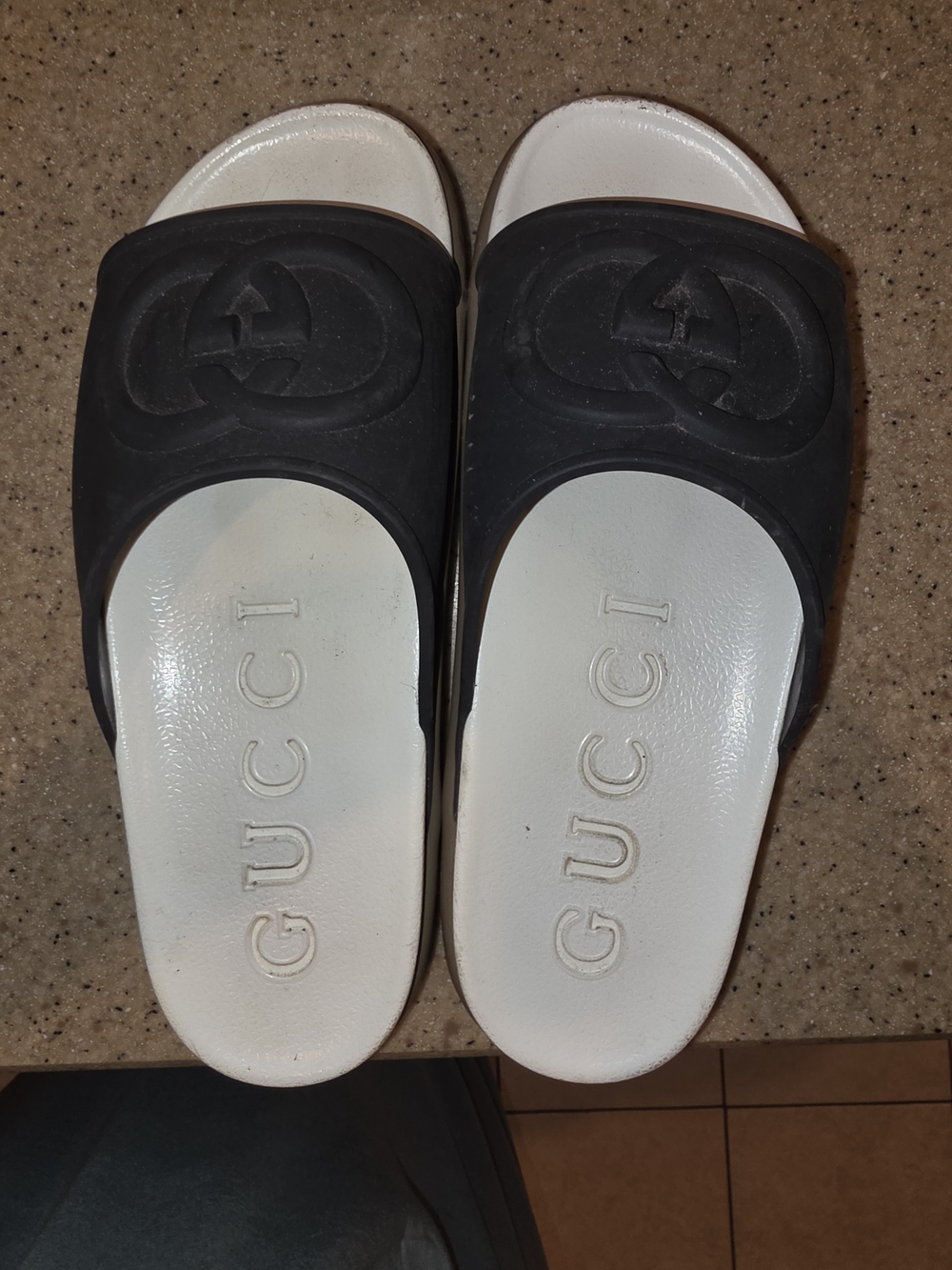 Gucci Black Slide Sandals with White Footbed